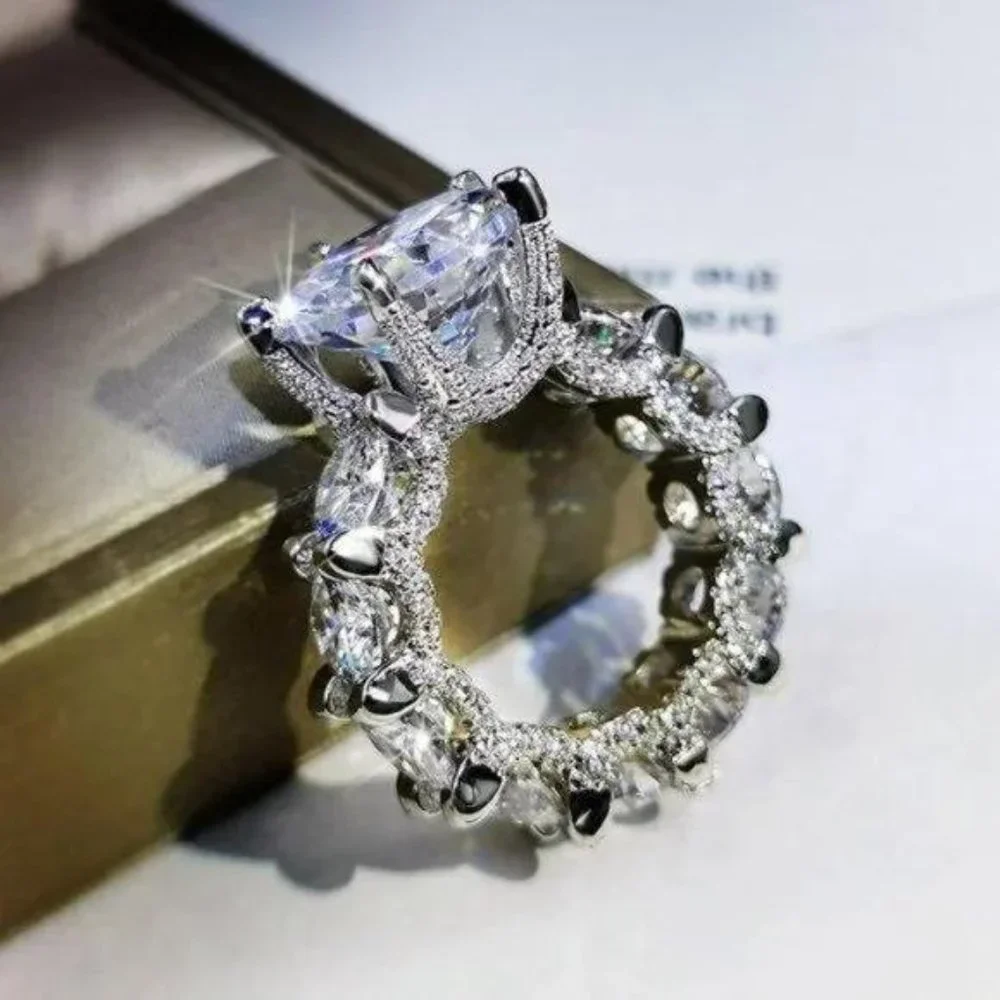 NEW 925 Silver Round Diamond Luxury Eternity Ring - Picture 3 of 6